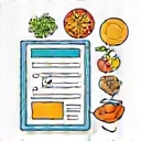 Icon für Ernährungspläne, dargestellt durch eine Speisekarte oder einen Plan mit gesunden Lebensmitteln.